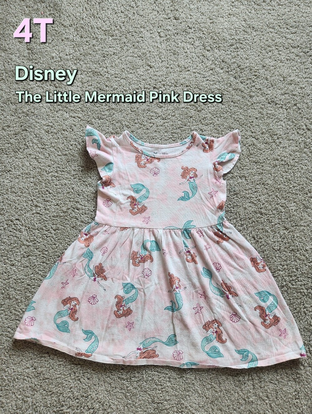 Disney Pink Ariel Little Mermaid Print Girls Dress